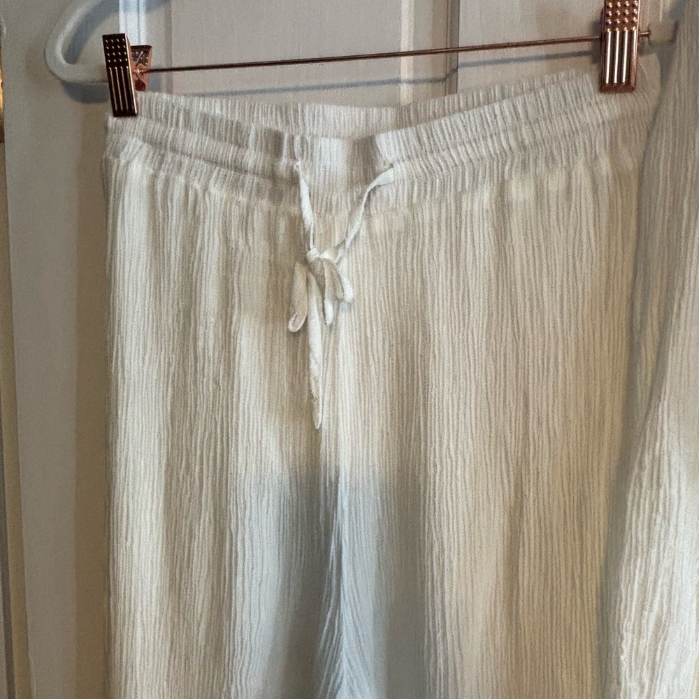 White Cheesecloth Drawstring Pants - image 1